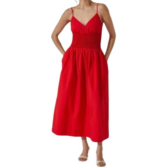 ASTR Womens Cherry Red Midi Dress With Smocked Waist &‎ Adjustable Straps Small - Picture 1 of 8